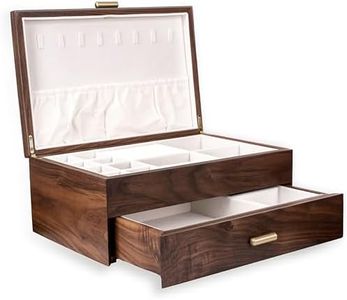 IRIVER BLANK High-end Solid Wood Pure Copper Jewelry Storage Box Ladies Retro Wooden Necklace Ring Earring Bracelet Watch Display Box(Walnut)