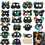 Gejoy 40 Sets Scratch Paper Animal Masks Colorful Scratch Mask with Elastic Band and Wood Stylus for Animal Themed Party Supplies and DIY