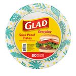 Glad Tabletop Round Disposable Paper Plates with Palm Leaves Design, 10 Inches, 50 Count