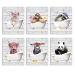 SUPERDANT Bathtub Animal Wall Art Prints Animals Bathing Wall Art Canvas Poster Animal Bathroom Wall Vanvas Bathroom Pictures for Walls Unframed for Bathroom 6 Pcs 20x25cm