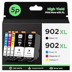 902 XL 5-Pack Ink Cartridges Compatible with HP 902XL 902 High Yield, Compatible with OfficeJet Pro 6978 6968 6958 6962 6970 6954 6960 6979 6950 Printer(2 Black, 1 Cyan,1 Magenta,1 Yellow)