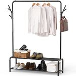 SimpleHouseware Garment Rack with Storage Shelves and Coat/Hat Hanging Hooks, Black