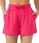 Dragon Fit Womens High Waisted Sweat Shorts Casual Cotton Workout Shorts Drawstring Running Shorts with 2 Pockets Bright Pink