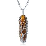 XIANNVXI Crystal Point Pendant Necklace Reiki Tiger Eye Healing Crystal Stone Tree of Life Wire Wrapped Necklaces Natural Hexagonal Gemstone Quartz Jewellry for Women