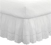 FRESH IDEAS Ideas Ruffled Eyelet Bed Skirt Dust Ruffle with Gathered Styling and Embroidered Details, 14" Drop Length, Full, White