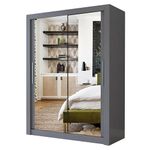 A.C. Milan Modern Double Mirror sliding door wardrobe with LED Light Width 100cm/120cm/150cm/180cm/203cm/250cm (120, Grey)