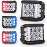 HOYUZA 4 Inch LED Pod Lights, Side Shooter LED Lights with Red & Blue Dual Color Strobe LED Cubes for Farm Tractor Plow Truck ATV UTV 4x4
