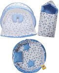 Infantbond Cotton Sleeping Essential Reversible Nest Mattress With Net Carry Bag For Baby (0-6 Months, Moon Blue)