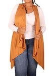 ANNA-KACI Women's Plus Size Draped Open Front Solid Color Cover Up Sleeveless Shawl Cardigan, Cashew, XX-Large/XXX-Large