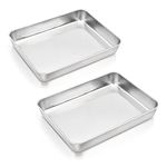 HaWare Baking Tray Set of 2, 31.5 x 24.8 x 5cm Rectangle Cake Tin Stainless Steel Oven Tray, Deep Roasting Pans for Cake/Brownie/Lasagna/Casserole, Healthy& Durable, Brushed Finished& Dishwasher Safe