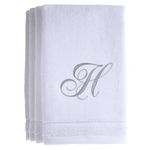 Monogrammed Towels Fingertip, Personalized Gift, 11 x 18 Inches - Set of 4- Silver Embroidered Towel - Extra Absorbent 100% Cotton- Soft Velour Finish - For Bathroom/ Kitchen/ Spa- Initial H (White)