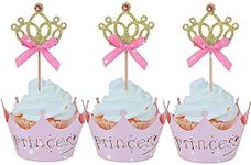 JeVenis 40 PCS Glittery Princess Cupcake Toppers Crown Cupcake Wrapper Crown Cupcake Toppers Baby Shower Cupcake Decorations for Birthday Baby Shower Party Decorations Supplies