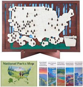 Wooden US National Parks Map Travel Tracker – 3-Layer Framed Wall Art with 70 Tree Pins, Stand, Marker & Gift Box – National Park Checklist Map, Holiday and Educational Geography Gift for Adventurers, Families & Outdoor Lovers, Perfect for RV, Home & Holiday Décor (Brown, 16.5 x 11")