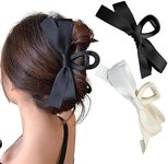 2PCS Big Bow Hair Claw Clips for Women, Hair Bows for Women, Large Bow Claw Clips Non Slip Jaw Clips for Girls, Hair Accessories for Women Girls (White+Black)