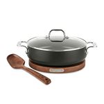 All-Clad E1002S65 HA1 Nonstick Sauteuse with Acacia Wood Trivet & Spoon and Glass Lid, Aluminum, Color