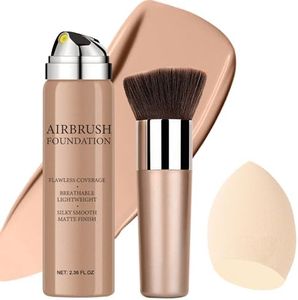 Airbrush Foundation Makeup Spray, Long Lasting Waterproof Full Coverage Foundation for Brighten, Concealer and Hydrating, Natural Matte Finish, Brush and Makeup Sponge Include, 2.36oz (#1 Natural)