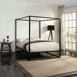 SlumberWorx ASHWELL MODERN FOUR 4 POSTER BLACK METAL BED FRAME - SINGLE/SMALL DOUBLE/DOUBLE/KING SIZE WITH MATTRESS OPTIONS (No Mattress, King (U.K. Standard))