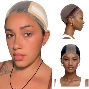 LAB HAIRS Wig Cap with Grip Band for Keeping Wigs in Place, More Full Cap-wide Transparent Lace for Lace Front Wigs - Brown/Black/Nude Non Slip Cap Make Your Wig Be Glueless (Nude, L)