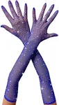 RSLOVE Women Lingerie Fishnet Gloves with Sparkle Rhinestone Mesh Long Gloves Blue