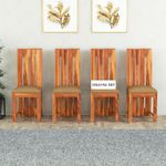 VINAYAK ART PLACE Solid Sheesham Wood Dining Chairs Only | Wooden Set of 4 Dinning Chair for Kitchen & Dining Room | Chairs with Brown Cushion | Rosewood, Honey Finish