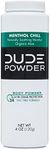 Dude Products Body Powder, Menthol Chill 4 Ounce Bottle Natural Deodorizers Cooling Menthol & Aloe, Talc Free Formula, Corn-Starch Based Daily Post-Shower Deodorizing Powder for Men, Cooling Menthol