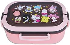 Roffatide Cartoon Cute Printed All-in-One Bento Boxes with Handle Kawaii 4-Point Lock Type Lunch Box Containers for Food Fruit Snack