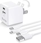 iPhone iPad Charger Mfi Certified, Quntis 2-Pack 6ft USB A to C and C to Lightning Cable with Dual Port Wall Charger, Foldable USB C Fast Charger Block with Cable for iPhone 15 14 13, iPad, White