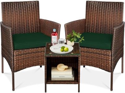 Best Choice Products 3-Piece Outdoor Wicker Conversation Bistro Set, Space Saving Patio Furniture for Garden w/Side Table - Brown/Midnight Green