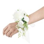 Ling's Moment 2pcs Homecoming Wedding Wrist/Shoulder Corsage Artificial Flower, Girl/Mother Prom Corsage Wristlet Décor, etc. White Lily Valley