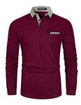 LIUPMWE Mens Long Sleeve Polo Shirts Contrasting Premium Cotton Casual Golf Tennis T-Shirt S-2XL,L,Red