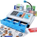 Ben Franklin Toys Talking Toy Cash Register - Store Learning Play Set with 3 Languages, Paging Microphone, Credit Card, Bank Card and Play Money