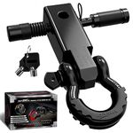 AUTMATCH Shackle Hitch Receiver 2 Inch - 3/4" D Ring Shackle and 5/8" Trailer Hitch Lock Pin, 45,000 Lbs Break Strength, Heavy Duty Receiver Kit for Vehicle Recovery, Black