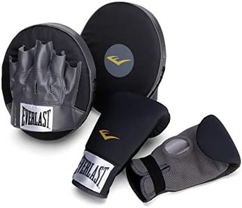 Everlast Partner Training Kit - Synthetic Leather Punch Mitts, Neoprene Gloves, Full Glove Backing, Anti-Microbial Treatment, Perfect for Coaching, Training, Hand-Eye Coordination. (Black/Grey)