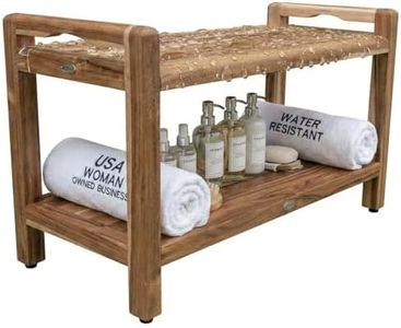 EcoDecors Eleganto 34 Inch Natural Color Waterproof Teak Wood Shower Bench Stool Seat Chair For Inside Shower Provides Safety, Storage, and Organization For Bathroom Accessories