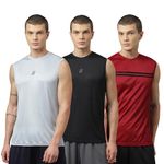 ATICX Men’s Slim Fit Polyester Sleeveless T Shirt Combo (Pack of 3_Black, Grey & Marvellous_M)