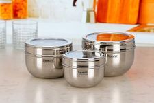 Sumeet Stainless Steel Apple Shape Storage Containers for kitchen with Transparent See Through Lid, 11cm, 13cm & 14.5cm Dia, 600ml, 900ml & 1250ml, Pack of 3, Silver