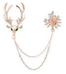 Aaishwarya Pearl Double Chained with Deer & Leaf Crystal Collar Pin/Men's Brooch Lapel Pin