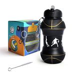 Louis Donné Silicone Collapsible Water Bottle, Toddler Water Bottle Black Basketball Style, Kids 19oz Water Bottle, Toys Gift for Kid Travel Accessories