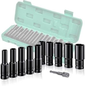 ACEBON Deep Impact Socket Set 1/2 Inch, 10Pcs Drive Master Deep Impact Socket Set 10mm - 24mm, Metric, 6 Point, with Impact Driver Socket Extension Bar for Home Car Repair