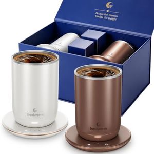 Self Heated Stirring Coffee Mug Set of 2, 10oz Cup with Warmer, BrownWhite