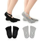 TSHAOUN 2 Pairs Yoga Socks for Women,Pilates Socks,Non Slip with Toes 5 Toe Socks Full Toe Yoga Socks for Pilates Barre Fitness.size: UK 4-6 | EUR 36-39 (2 colors)