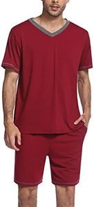 Ekouaer Pijamas para Hombre Manga Corta Cuello en V Ropa de Dormir de 2 Piezas Pantalones Cortos con Bolsillos Ropa de Dormir de Verano Rojo M