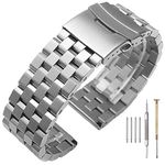 22mm Watch Band For Men Brushed Stainless Steel Watch Bracelet 5 Rows Engineer Wristband Heavy Double Lock Clasp Watch Belt Solid Metal Silver Strap