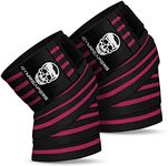 Gymreapers Knee Wraps (Pair) With Strap for Squats, Weightlifting, Powerlifting, Leg Press, and Cross Training - Flexible 72" Knee Wraps for Squatting - For Men & Women (Pink)