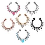 Dusenly 6pcs Colorful Nose Rings Fake Septum Clicker Nose Ring Rhinestone Non Piercing Hanger Clip Set