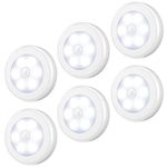 Criacr Motion Sensor Light, Battery Powered Under Cupboard Night Light with Adhesive Pads and Magnet, 6 LED Wardrobe Night Lights for Stair, Cupboard, Cabinet, Kitchen Christmas Gifts (6 Pack, White)