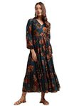 SIRIL Women's Western Poly Rayon Dresses | Maxi Dress | Printed Western Dress for Women (493TK7614-XL_Blue)