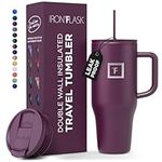 IRON °FLASK Co-Pilot 32 oz Insulated Tumbler with Straw & Flip Cap Lids - Cup Holder Bottle for Hot or Cold Drink - Leak-Proof, Double Walled - Water, Coffee Portable Travel Mug - Burgundy