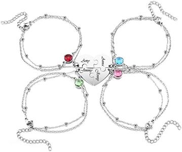 Zysta Bracciale Amicizia per 2/3/4 Migliori Amiche in Acciaio Inox, Bracciale Puzzle Cuore Ciondolo Portafortuna per Amici, Bracciale a Catena Perline a Strati Personalizzato Incisione Nome (Per 4)