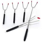 FSDUALWIN Extendable Marshmallow Roasting Sticks (Set of 5), Safety BBQ Hot Dog & Smores Forks Extra Long 34'' Set for Fire Pit, Camping, Campfire, Bonfire & Outdoor Barbecue, Fit All Kinds of Grill